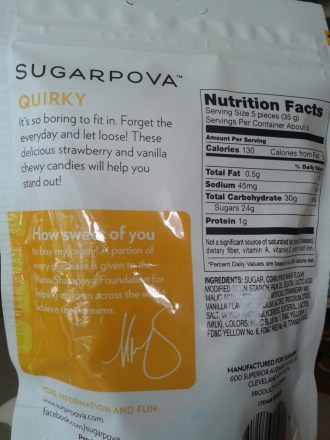 Sugarpova quirky description and ingredient list