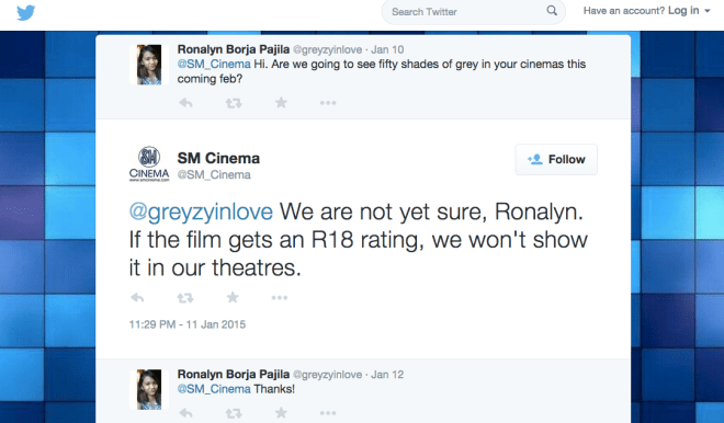 SM Cinema Tweet about 50 shades of Grey