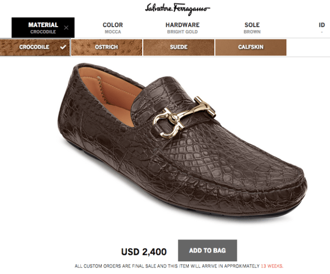 material choices for Ferragamo Customized Driver Shoes 