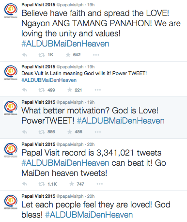 Papal Visit twitter account power tweets for AlDub